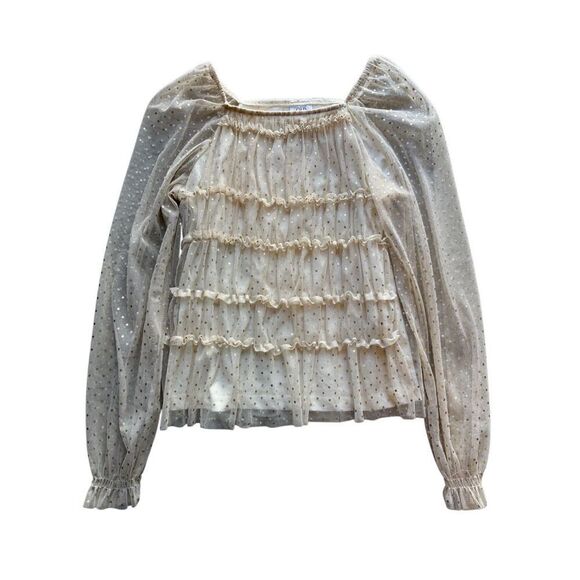 ZARA Sparkly Gold Metallic Polka Dot Festive Blouse Size 13-14 Girls - Picture 2 of 10